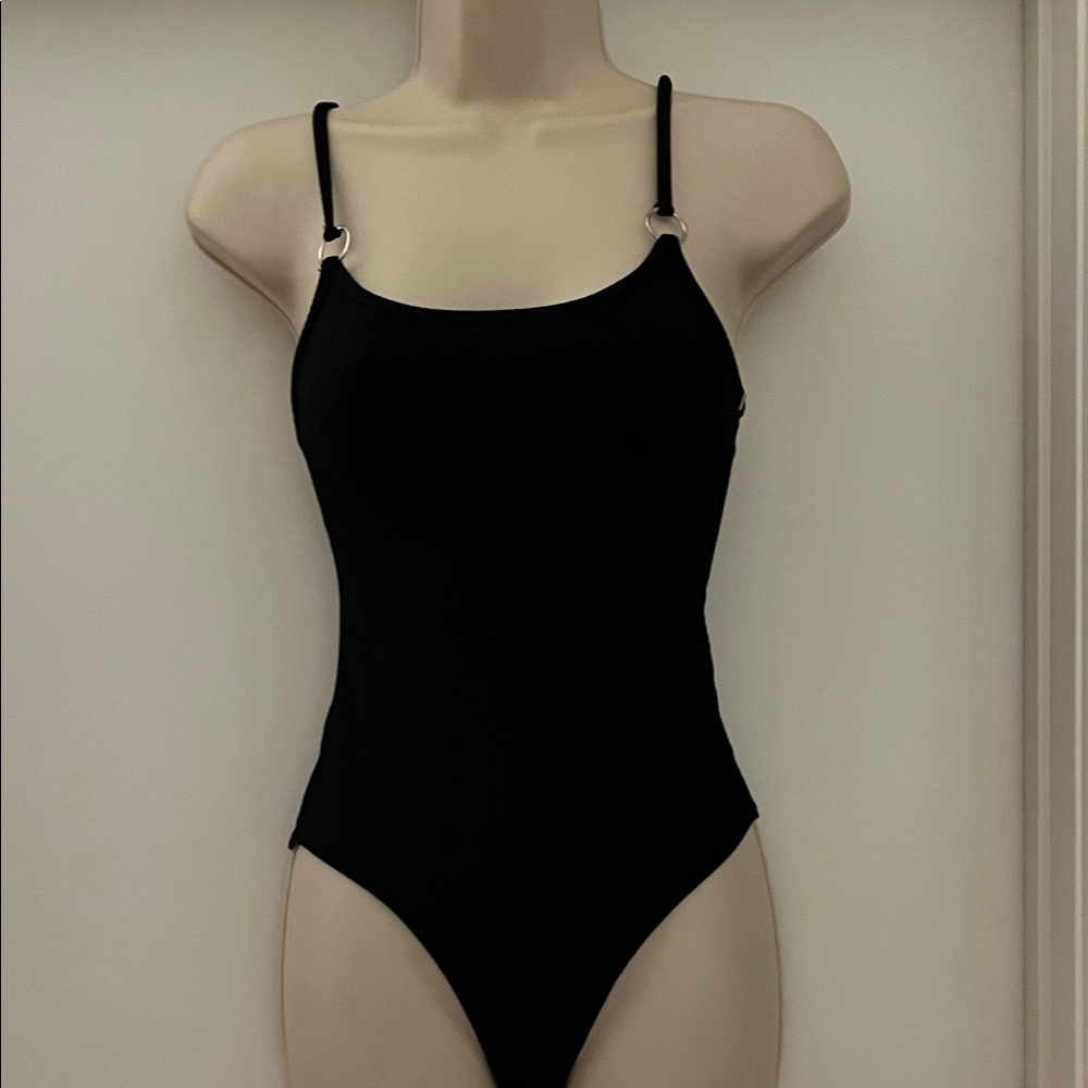 Topshop Black bodysuit with Ring-Accent Straps